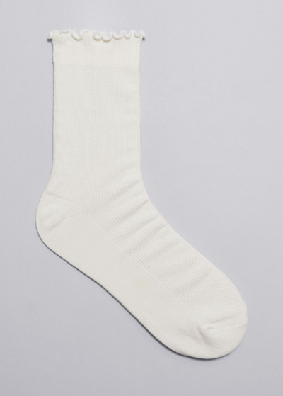Other Stories Rib Knit Frill Socks In White