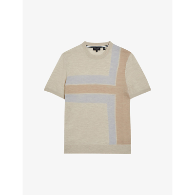 Ted Baker Mens Taupe Tiltz Colour Block-print Wool T-shirt In Beige