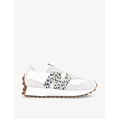 NEW BALANCE WOMENS NEW BALANCE 327 LOGO-EMBROIDERED SUEDE AND WOVEN LOW-TOP TRAINERS