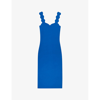 TED BAKER TED BAKER WOMEN'S MID-BLUE SHARMAY SCALLOP-TRIM KNITTED MIDI DRESS