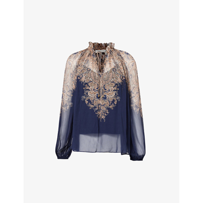 Zimmermann Womens Navy Paisley Natura Paisley-print Crepe Blouse