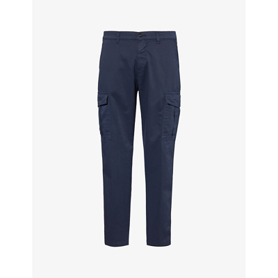 Eleventy Mens Navy Flap-pocket Slip-pocket Straight-leg Regular-fit Stretch-cotton Trousers