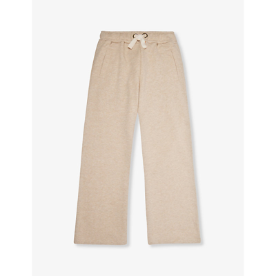 Chloé Chloe Girls Beige Marl Kids Logo Text-embroidered Cotton-jersey Jogging Bottoms 6-14 Years