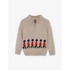 Trotters Guardsman-intarsia Half-zip Wool-blend Jumper 2-11 Years In Oatmeal