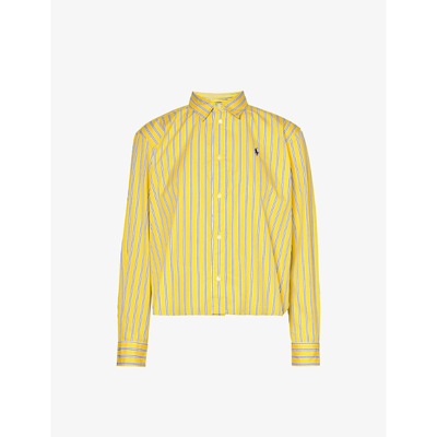 Polo Ralph Lauren Striped Cotton Shirt Woman Shirt Yellow Size L Cotton In Yellow White Blue