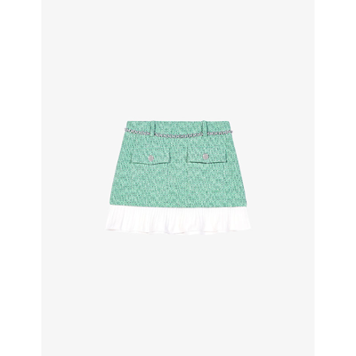 Maje Layered Tweed Mini Skirt In Verts