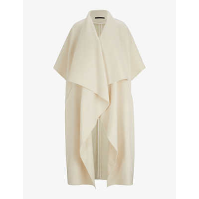 Hugo Boss Naomi X Boss Waterfall-front Cape Coat In Virgin Wool In Open White