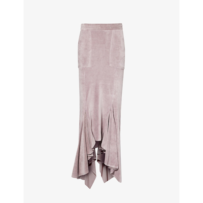 Srvc Womens Purple Naida Asymmetric-hem Velour Maxi Skirt