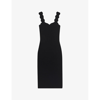 TED BAKER TED BAKER WOMEN'S BLACK SHARMAY SCALLOP-TRIM KNITTED MIDI DRESS