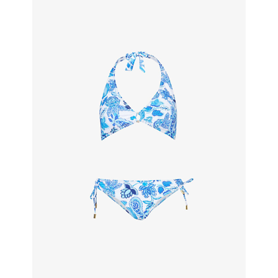 Aspiga Womens Paisley Blue Floral-print Stretch Recycled-polyester Bikini Set