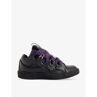 Lanvin Curb Leather And Mesh Low-top Trainers In Black/red