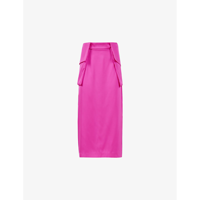 Leem Womens Pink Detachable Patch-pocket Satin Pencil Skirt