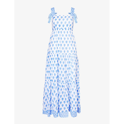Aspiga Tabitha Floral-print Organic-cotton Maxi Dress In Pineapple White/blue