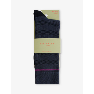 Ted Baker Mens Navy Sokktwo Stripe Stretch Cotton-blend Socks