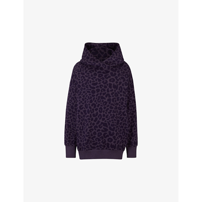 Hugo Boss Naomi X Boss Longline Hoodie With Leopard Pattern In Dark Purple
