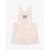 TROTTERS TROTTERS GIRLS OATMEAL GINGHAM KIDS ALEXANDER EMBROIDERED COTTON SHORT DUNGAREES 3 MONTHS-4 YEARS