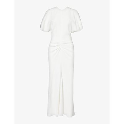 Victoria Beckham Womens Off White Round-neck Ruched Stretch-crepe Maxi Dress