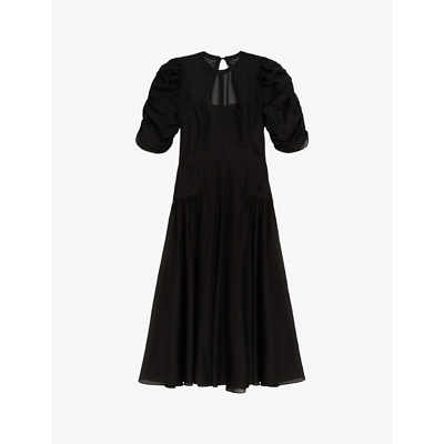 Ted Baker Womens Black Tatsu Puff-sleeve Woven Midi Dress