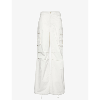 Good American Womens Cloud White001 Drawstring-waist Wide-leg Mid-rise Stretch-cotton Trousers