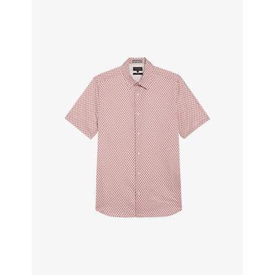 Ted Baker Mens Mid-pink Lacesho Geometric-printed Stretch-cotton Shirt
