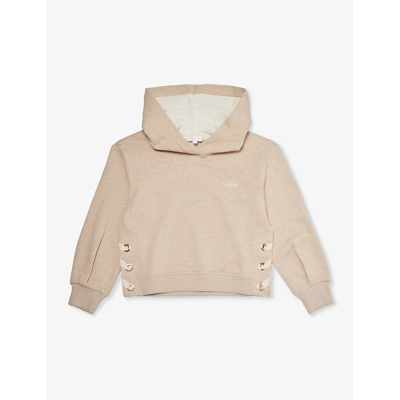 Chloé Kids' Girls Beige Cotton Ribbon Hoodie In Beige Marl