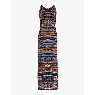 Missoni Womens Multi-coloured Striped Slim-fit Knitted Maxi Dress