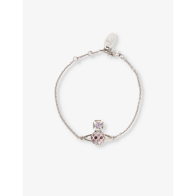 Vivienne Westwood Jewellery Willa Bas Relief Silver-tone Brass And Crystal-embellished Bracelet In Platinum/violet,ameth
