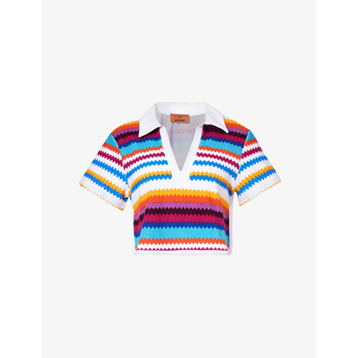 Missoni Womens Multicolor Chevron Chevron V-neck Cotton-blend Polo Top