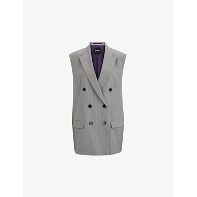Hugo Boss Naomi X Boss Oversize-fit Waistcoat In Pinstripe Virgin Wool In Patterned