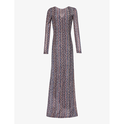 Missoni Womens Multi-coloured Metallic Chevron-pattern Knitted Maxi Dress In Sm96u-multi Dkblu