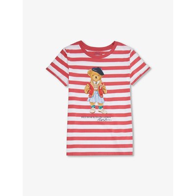 Polo Ralph Lauren Girls Red Kids Girls' Polo Bear-print Cotton-jersey T-shirt
