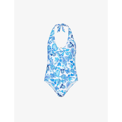 Aspiga Womens Paisley Blue Graphic-pattern Stretch Recycled-polyester Swimsuit