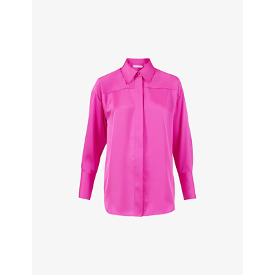 Leem Womens Pink Drop-shoulder Boxy Satin Shirt