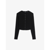 TED BAKER TED BAKER WOMENS BLACK KKLARA SCALLOP-TRIM STRETCH-KNIT CARDIGAN