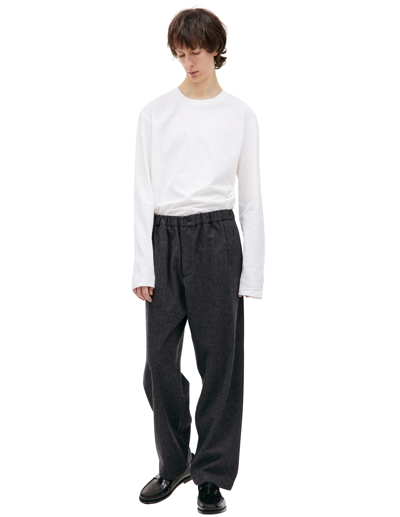 Jil Sander Wool Elasticized Waistband Trousers In Grey