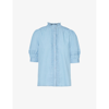Me And Em Womens Blue Ruffle And Pleated-trim Cotton Blouse In Blue