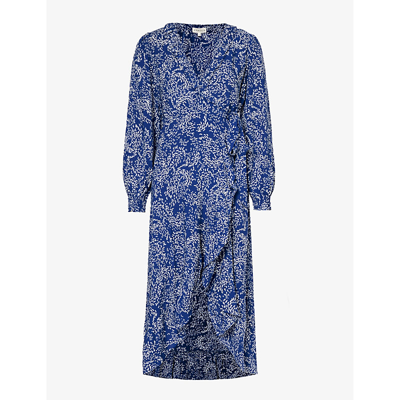 Aspiga Demi Abstract-pattern Woven Midi Dress In Swirl Navy/white