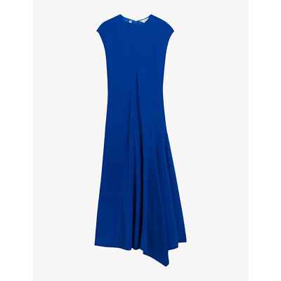Ted Baker Womens Mid-blue Isparta Asymmetric-hem Woven Midi Dress