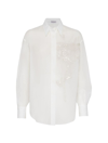 Brunello Cucinelli Elegant White Cotton Knit Shirt With Dazzling Magnolia Embroidery For Women In White