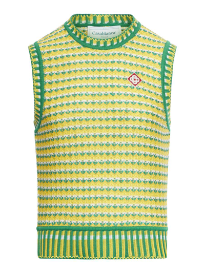 Casablanca Zig Zag Slim-fit Logo-appliquéd Crocheted Cotton Sweater Vest In Green