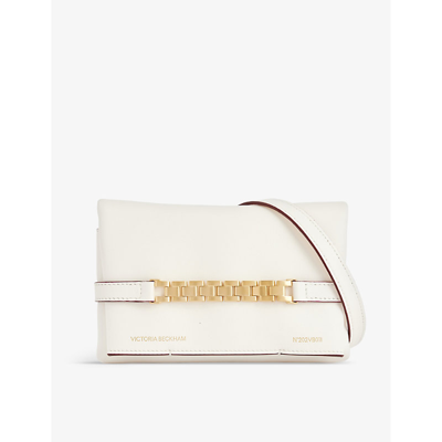 Victoria Beckham Womens White Chain-embellished Mini Leather Pouch Bag