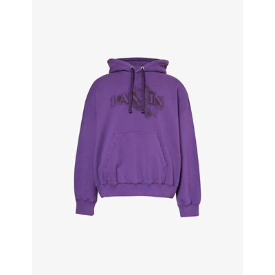 Lanvin Mens Purple Reign Curb-lace Brand-print Cotton-jersey Hoody