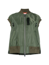 Sacai Sleeveless Nylon Zip-up Jacket In Green