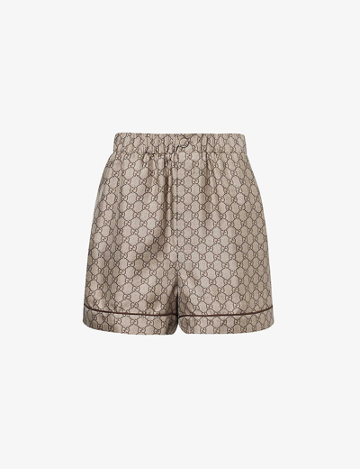 Camel GG Supreme linen-blend shorts, Gucci