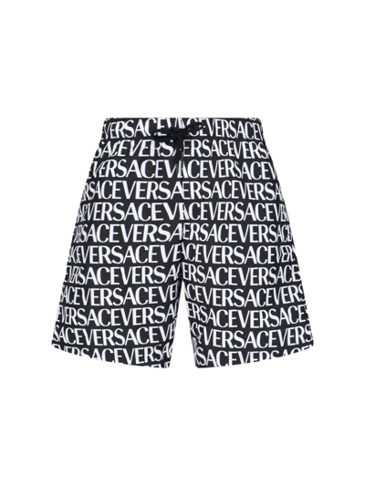 Versace All-over Logo Bermuda Shorts In Black  