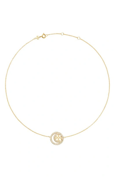 Tory Burch Miller Pavé Double Ring Pendant Necklace In Tory Gold / Crystal