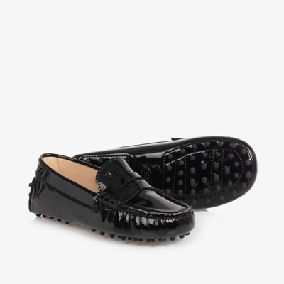 Tod's Black Patent Leather Moccasin Shoes