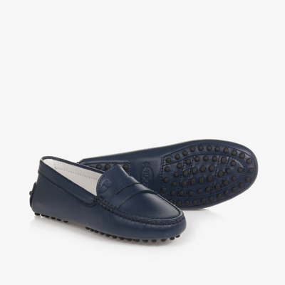 Tod's Kids'  Boys Blue Leather Moccasin Shoes
