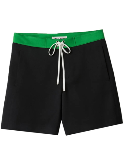Miu Miu Drawstring-fastening Satin Shorts In Nero+erba