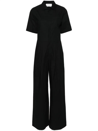 Armarium Roman Short-sleeve Double-pleated Wide-leg Jumpsuit In Black  